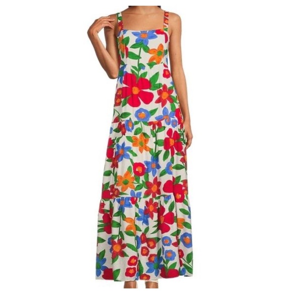 Skies Are Blue Women Isabel Colorful Floral Smock Sleeveless Maxi Dress Size M - Picture 4 of 8